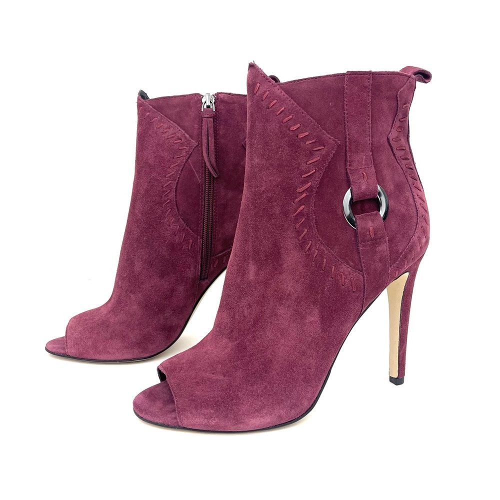 Rebecca Minkoff Women’s Ridley Suede Leather Peep Toe Ankle Bootie Heels